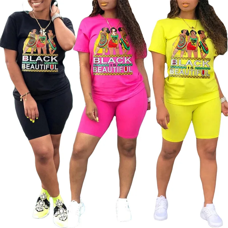 

Women Outfit Sets Fashion Letter Print T Shirt and Short 2 Piece Set Ladies Summer Two Piece Set Wholesale Clothing Women Set