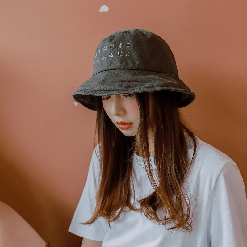 С японскими буквами вышивка harajuku черная Рыбацкая шляпа женская для отдыха Джокер бассейна шляпа мужская летняя шляпа от солнца