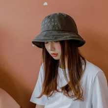 С японскими буквами вышивка harajuku черная Рыбацкая шляпа женская для отдыха Джокер бассейна шляпа мужская летняя шляпа от солнца