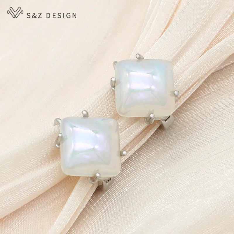 S&Z DESIGN New Fashion Rose Gold Color Square Dangle Earrings For Women Girl Wedding Elegant Jewelry