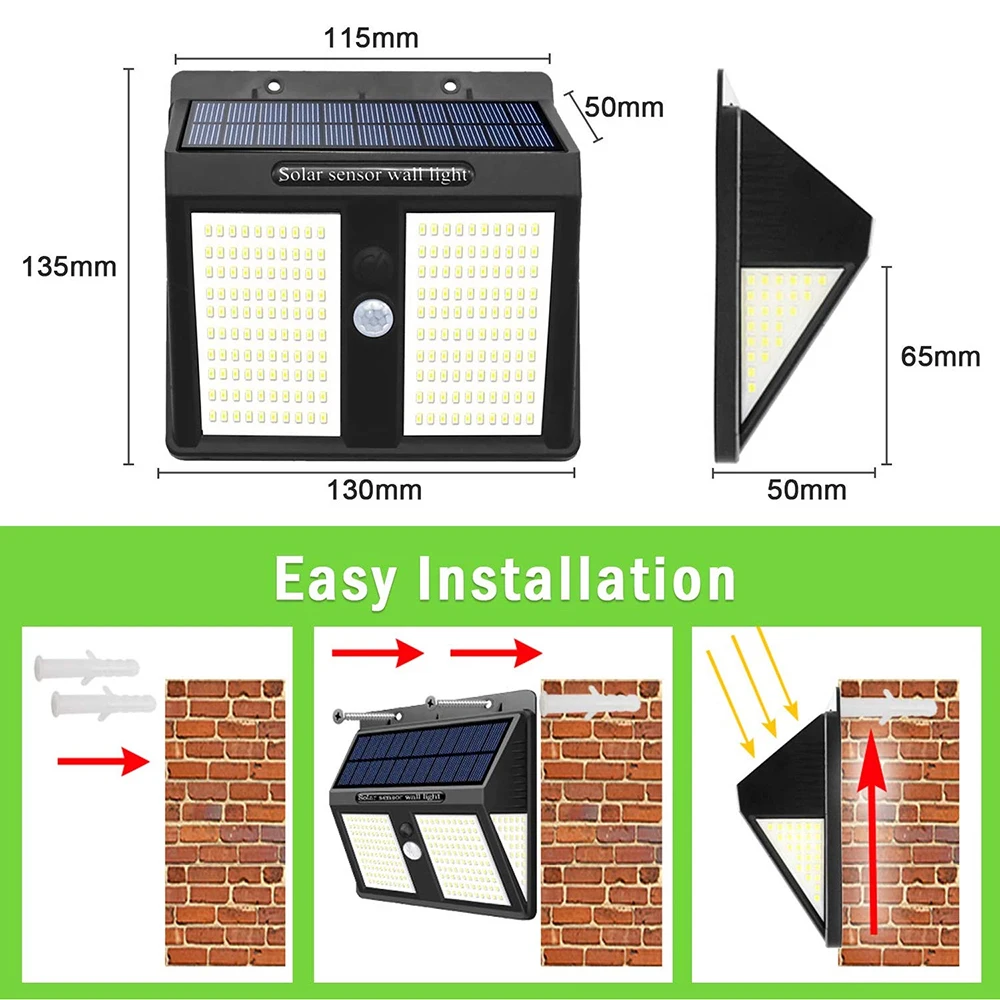 250 LED Solar Light Outdoor Solar Lamp Powered Sunlight Waterproof Wireless PIR Motion Sensor Street Light for Garden Decoration