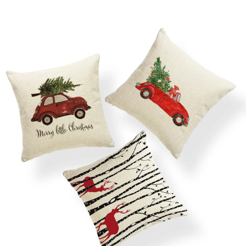 Рождественская наволочка с мультяшным принтом, автомобильная Рождественская елка, сова, декоративная диванная подушка, Сиеста, наружная деревянная Подарочная коробка с оленем, коврик, шляпа