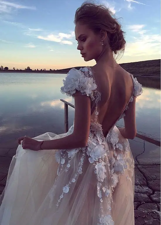 LORIE Boho Свадебное платье с кружевной аппликацией невесты из тюля принцесса милое