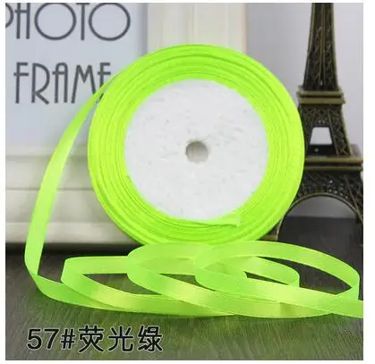 Fluorescent green 6 мм, 22 м, односторонние Сатиновые ленты, вечерние, свадебные украшения, подарочная упаковка, рождественские DIY материалы(25 ярдов/рулон - Цвет: Fluorescent green