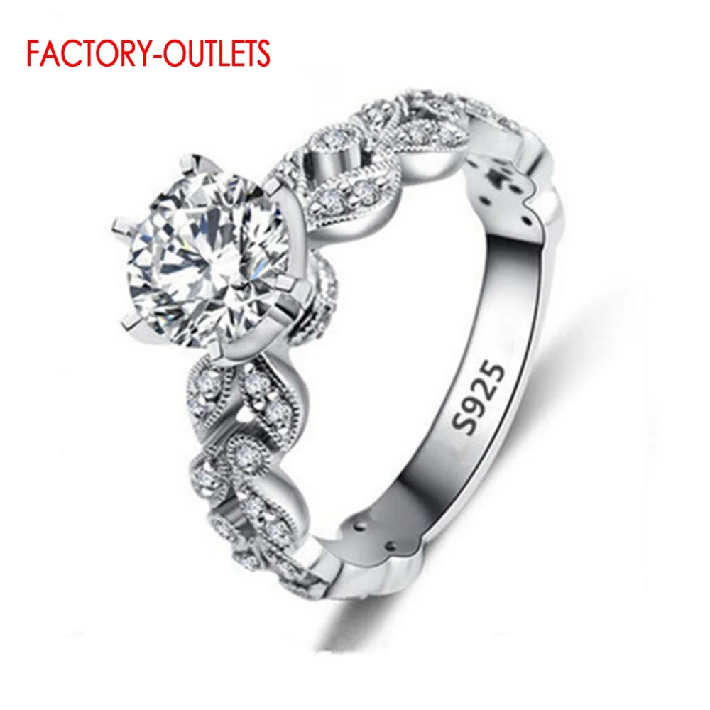 Genuine 925 Sterling Silver Rings For Women AAA Zircon Luxury Sparkling Female Crystal Anniversary Wedding Party | Украшения и