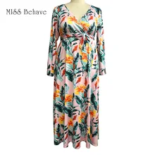 Европейское и американское платье большого размера осеннее сексуальное торжественное платье с высокой талией и разрезом на шнуровке платье с цветочным принтом