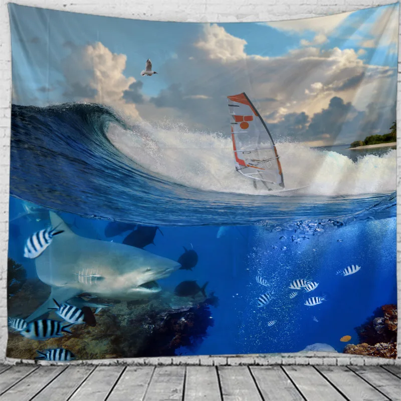 

3D Printing Seascape Tapestry Wall Hanging Bed Spread Beach Towel Table Cloth Yoga Mat Happy New Year 2021 3D Mat large size