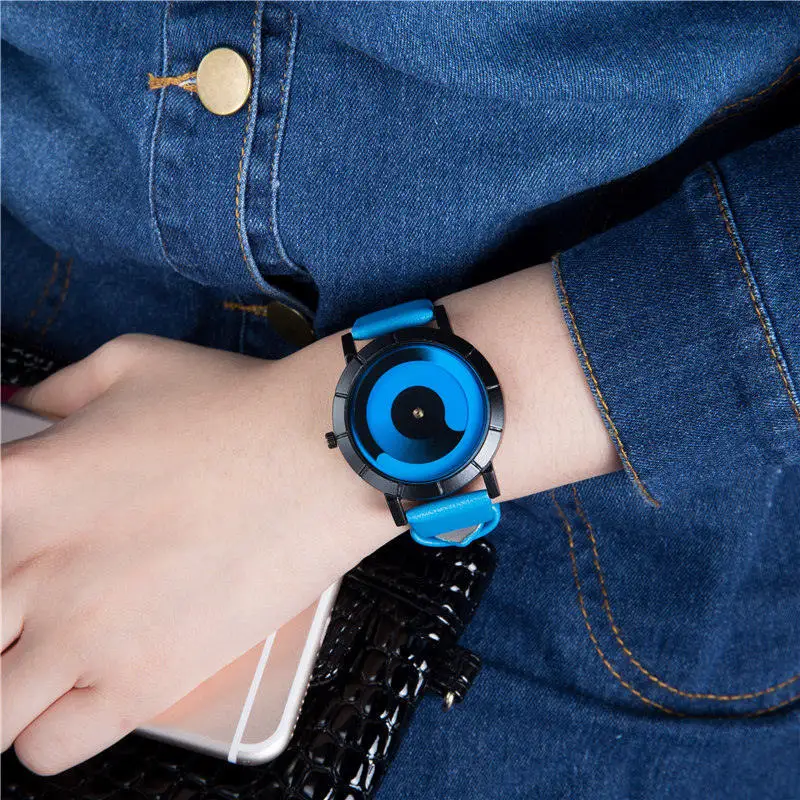 Уникальные креативные Vortex кварцевые кожаные Наручные часы женские подарки унисекс градиентный цвет женские Авроры вращающиеся часы reloj hombre - Цвет: Sky Blue