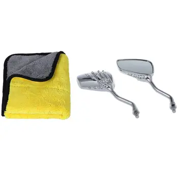 

2Pcs Mirror Mirror Side Plastic ABS Chrome Skeleton with Ultra Soft Coral Velvet Car Cleaning Cloth 45X38cm Yellow+Gray