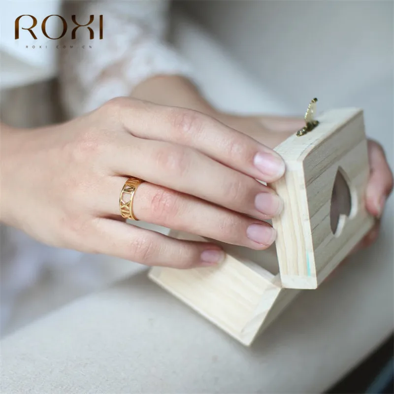 ROXI, Ретро стиль, 925 пробы, серебряные кольца для женщин, выдалбливают, БУКВЕННОЕ кольцо, штабелируемые, женские обручальные кольца, ювелирные изделия на палец