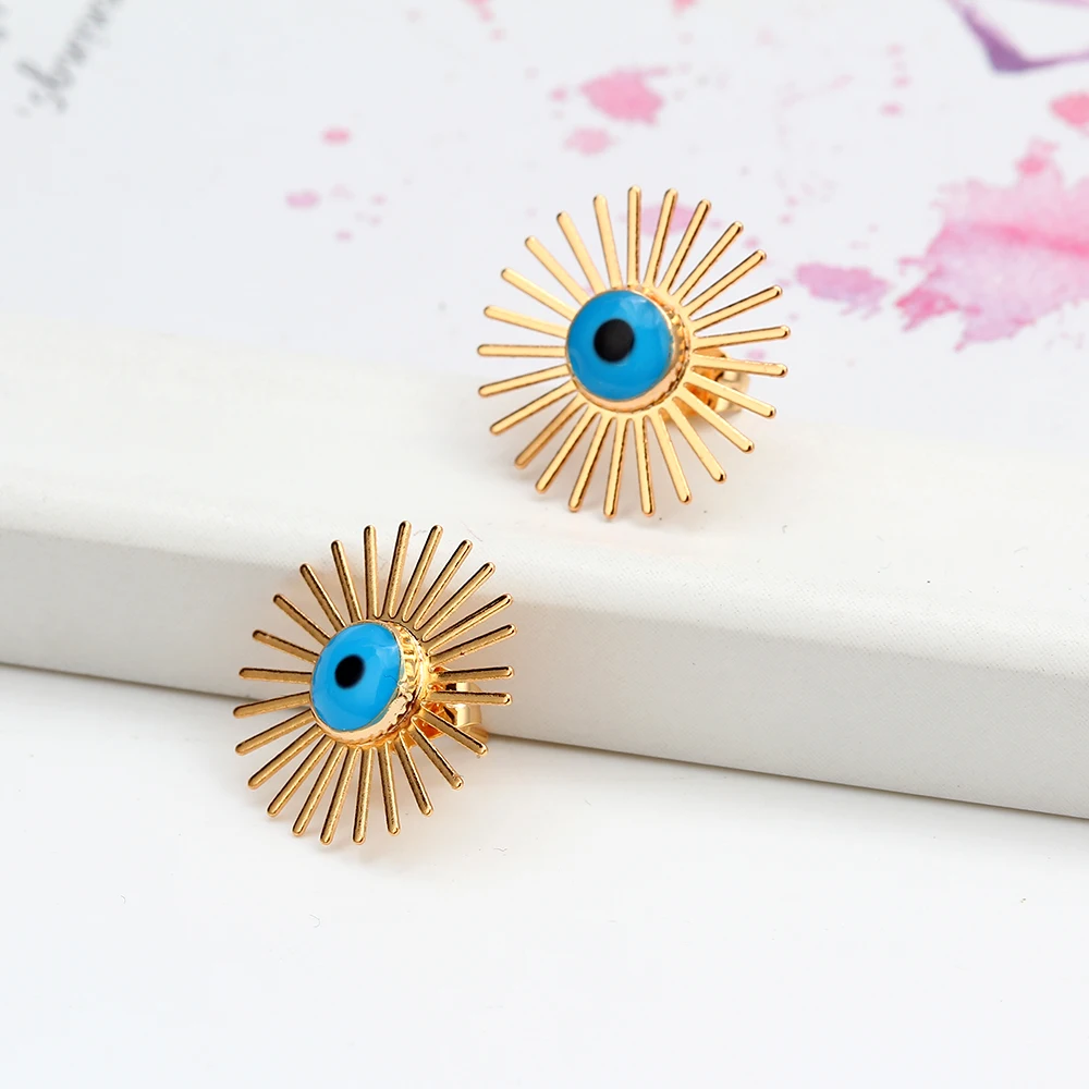 Lucky Eye турецкий синий сглаза серьги золотистого цвета круг медные серьги модные украшения для женщин девушек EY6429