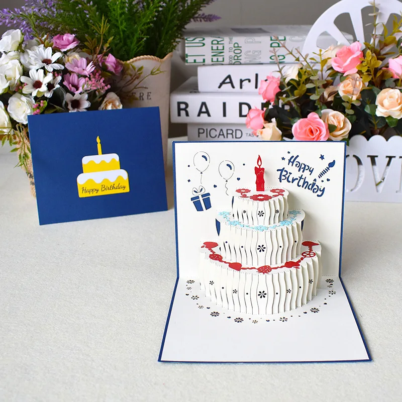 Happy Birthday Card 3d Birthday Cake Pop-Up Greeting Cards Postcards For Girl Kids Wife Husband With Envelope greeting cards