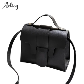 

Women Simple Solid Color Leather Shoulder Bags Messenger Hasp Phone Bag With Button Bolso Bandolera Mujer Flip-top Handbag