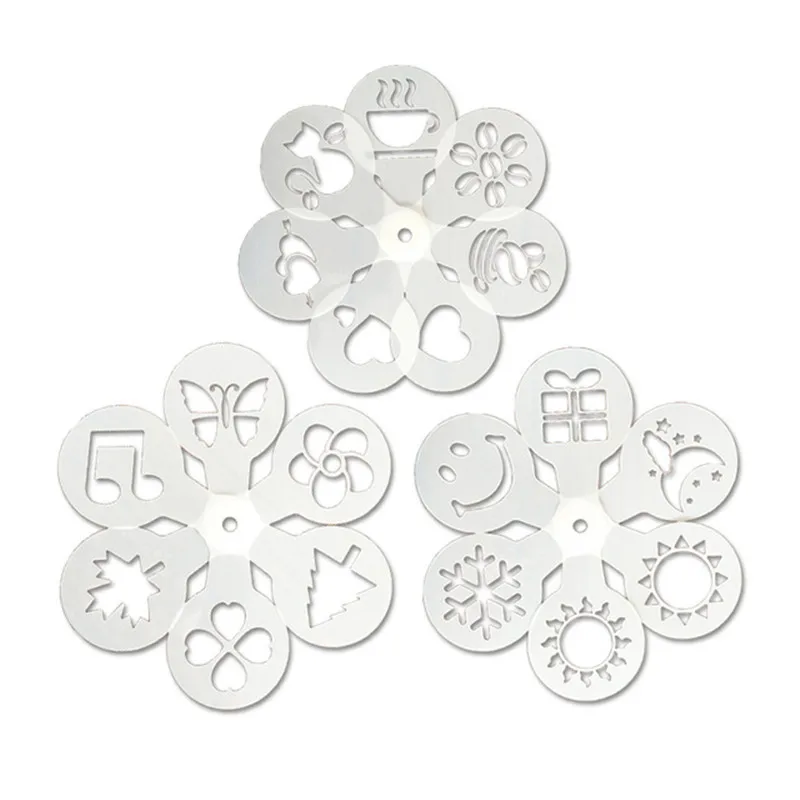 Description Picture 5 of item19Pcs Coffee Stencils Fancy Coffee Printing Model Foam Spray Cake Stencils Coffee Drawing Cappuccino Mold Powdered Sieve Tools