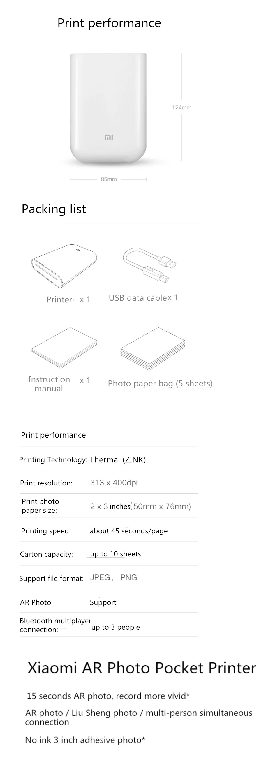 Xiaomi Портативный фотопринтер 313x400 точек/дюйм DIY поделитесь картинкой мини принтер Карманный принтер 5,0 BLE работа с приложением Mijia