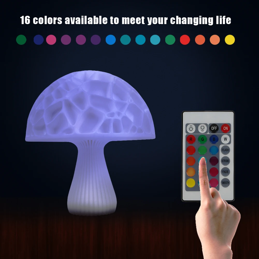 

3D Mushroom Night Light Colorful Light Table Lamp With Remote Change Touch Usb Colorful Decor Creative Gift Home Xmas
