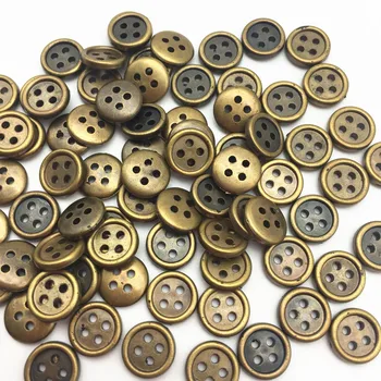 

100pcs 10mm Metallic Gold/Brass Round 4 Holes Shirt Buttons For Clothing Scrapbooking Sewing Plastic Accessories Embellishments