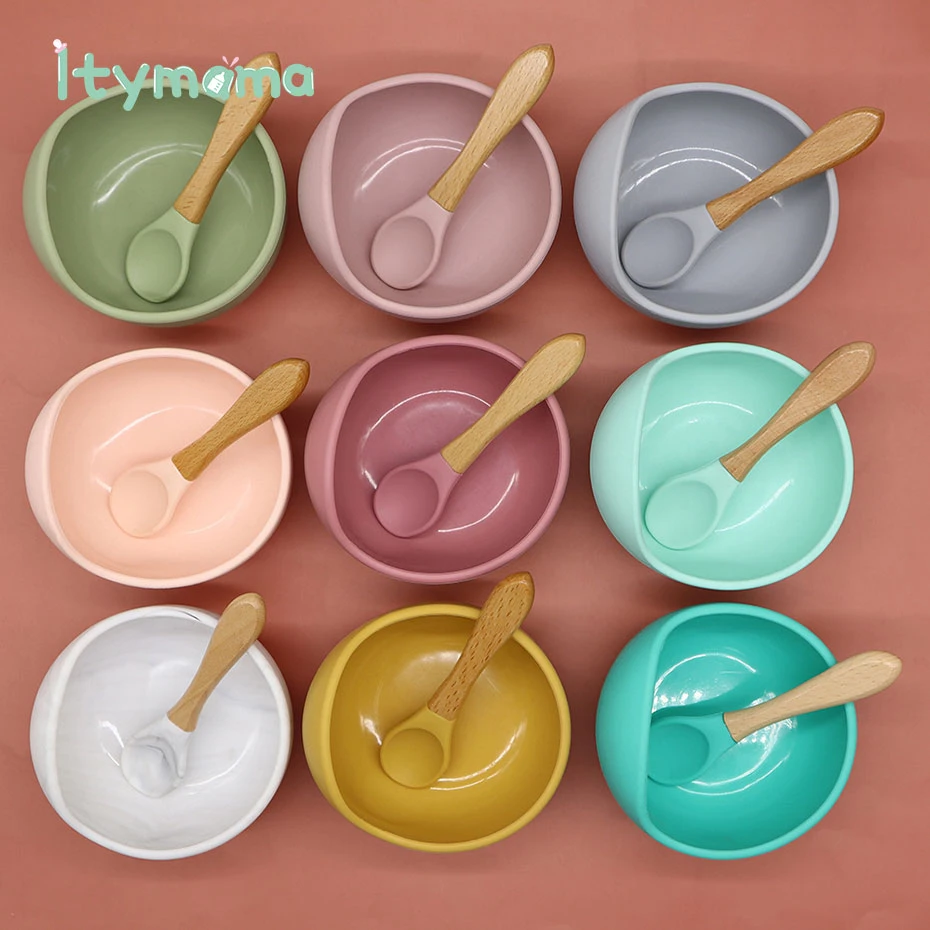 Silicone Baby Feeding Bowl Tableware Waterproof Spoon Non-Slip BPA Free Dish For Plate Children's Dishes | Мать и ребенок