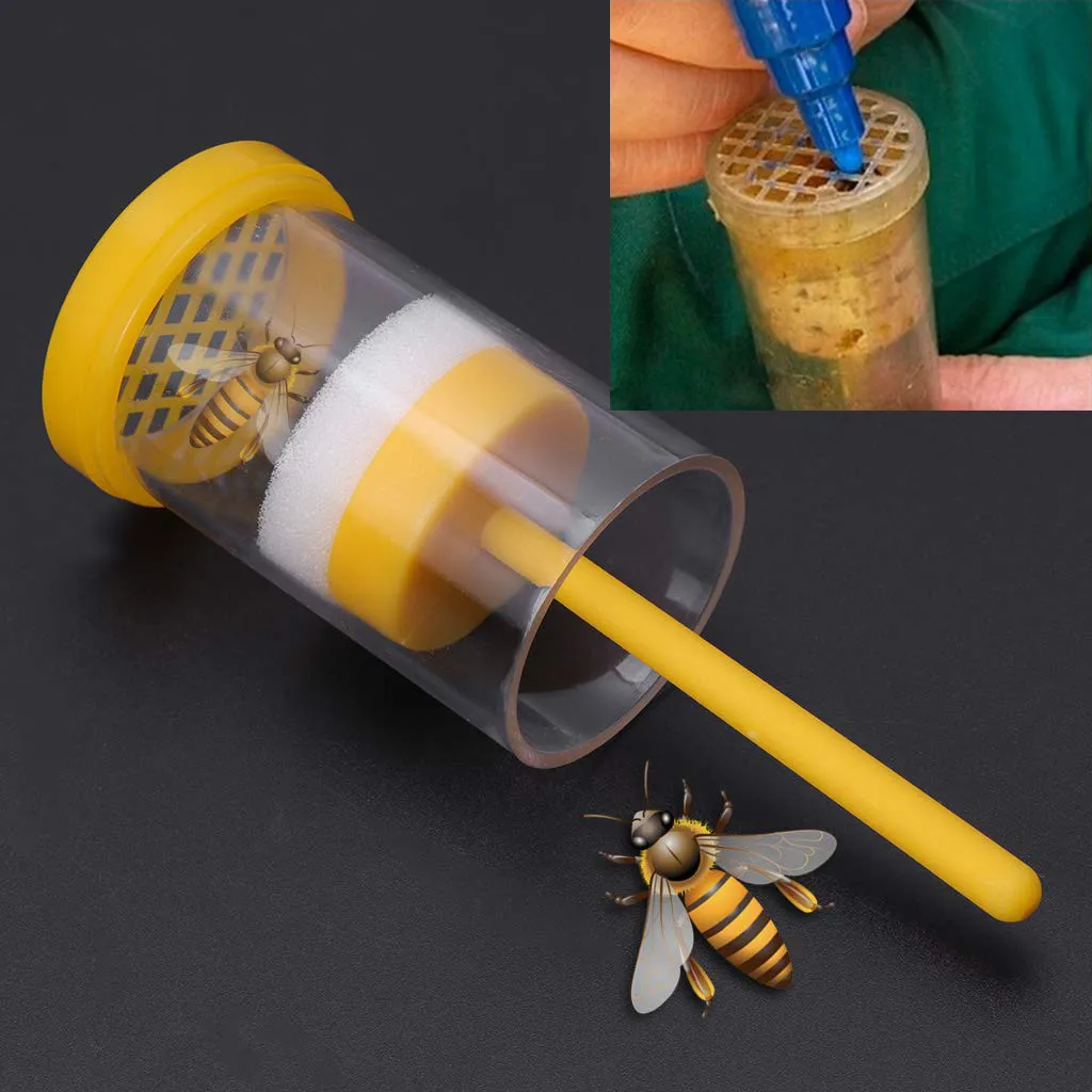 Colector de marcado de abeja Queen para una mano, marcador para botella, émbolo de felpa, herramienta de apicultor de jardín, receptor de abejas, 20Jan22