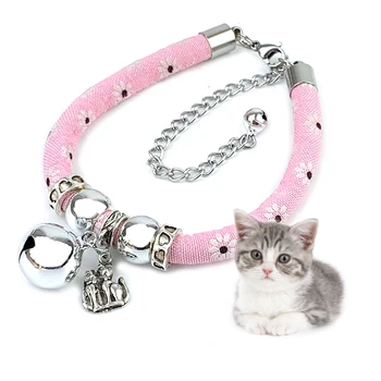 

Fashion Print flowers cat pet bell collars adjustable Kitten Small Medium Cute Cats Calico Necklace with bells products for pets