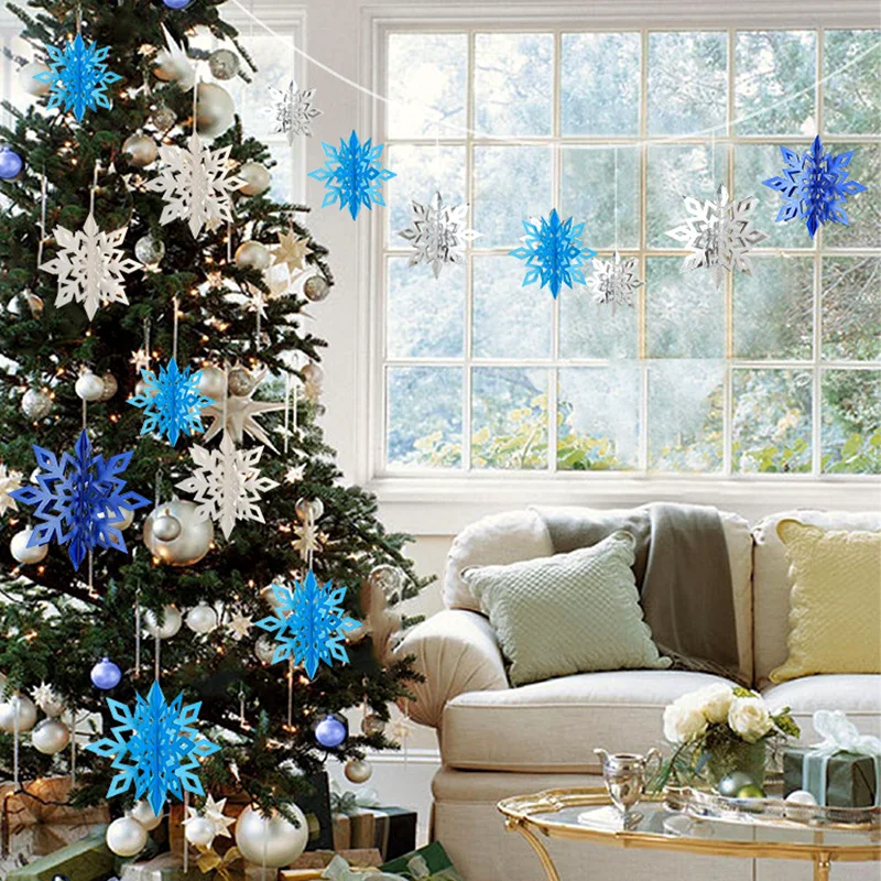 Description Picture 3 of item3D Artificial Snowflakes Paper Garland Banner Christmas Decorations for Home Winter Birthday Party Fake Snow New Year Ornaments