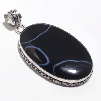 

Genuine Botswana Agate Pendant Silver Overlay over Copper , Hand made Women Jewelry gift