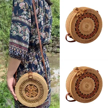 

handbags Straw Beach Bag сумка через плечо Circle Handwoven Bali Round Retro Rattan casual 2 style 2020 new gifts for girlrs new
