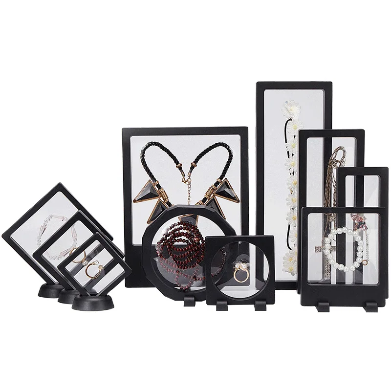 3D Floating Frame Suspension Jewelry Display Storage Box Ring Pendant Holder Jewellery Stone Presentation Transparent Case | Дом и сад