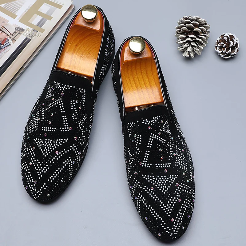 

Men Shoes Luxury Brand Rhinestone Men Shoes Loafers Slip-ons Casual Homme Mocassin Light Weight Soft Leather shoes