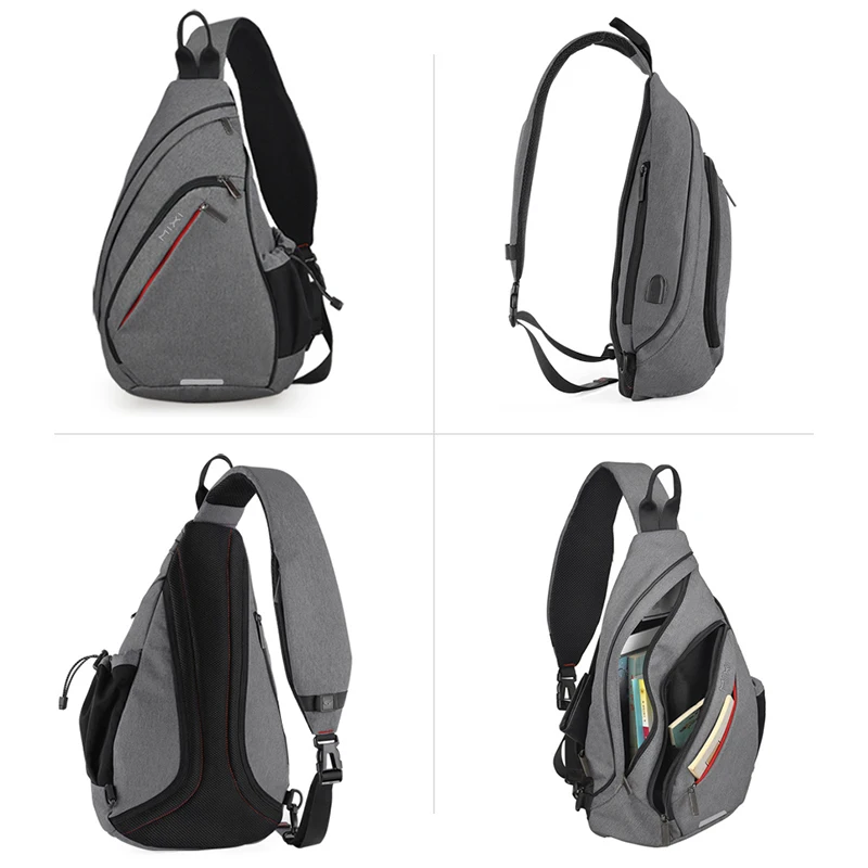 Mixi-mochila de un hombro para hombre y mujer, bolso cruzado con USB, para deportes de ciclismo, de viaje, versátil, a la moda, para estudiantes y escuela - Imagen 2