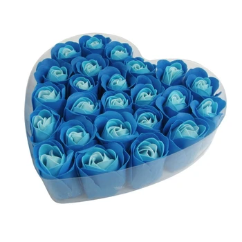 

24 Pcs Blue Scented Bath Soap Rose Petal in Heart Box