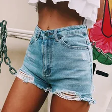 Moda alta verão casual denim calças jeans das mulheres shorts sólidos shorts calças curtas rasgadas cintura shorts shorts wa