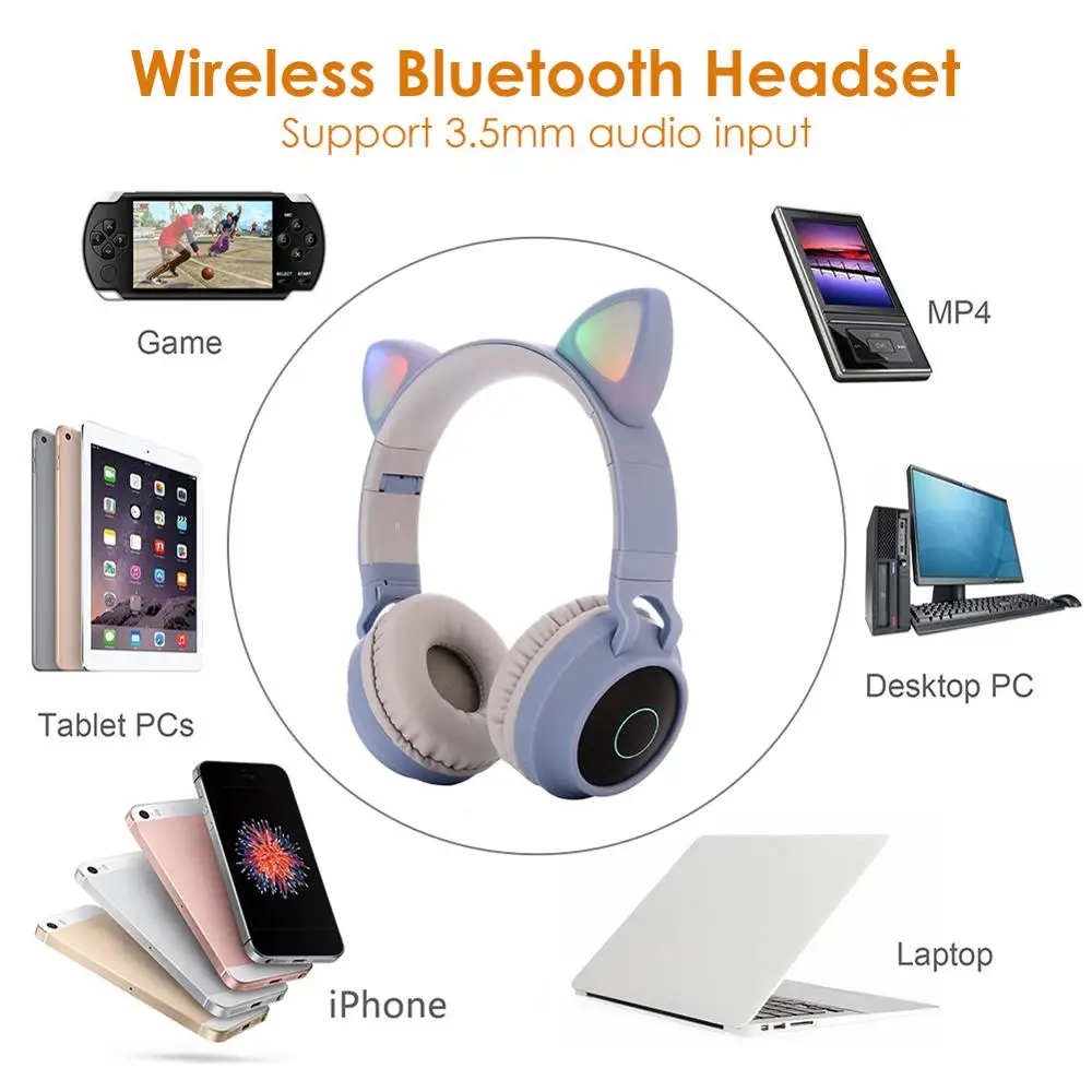 Bluetooth 5 0 Subwoofer Wireless Headphone With Mic Over Ear Folding Luminous Music Voice Earphone for Phone Computer Tablet