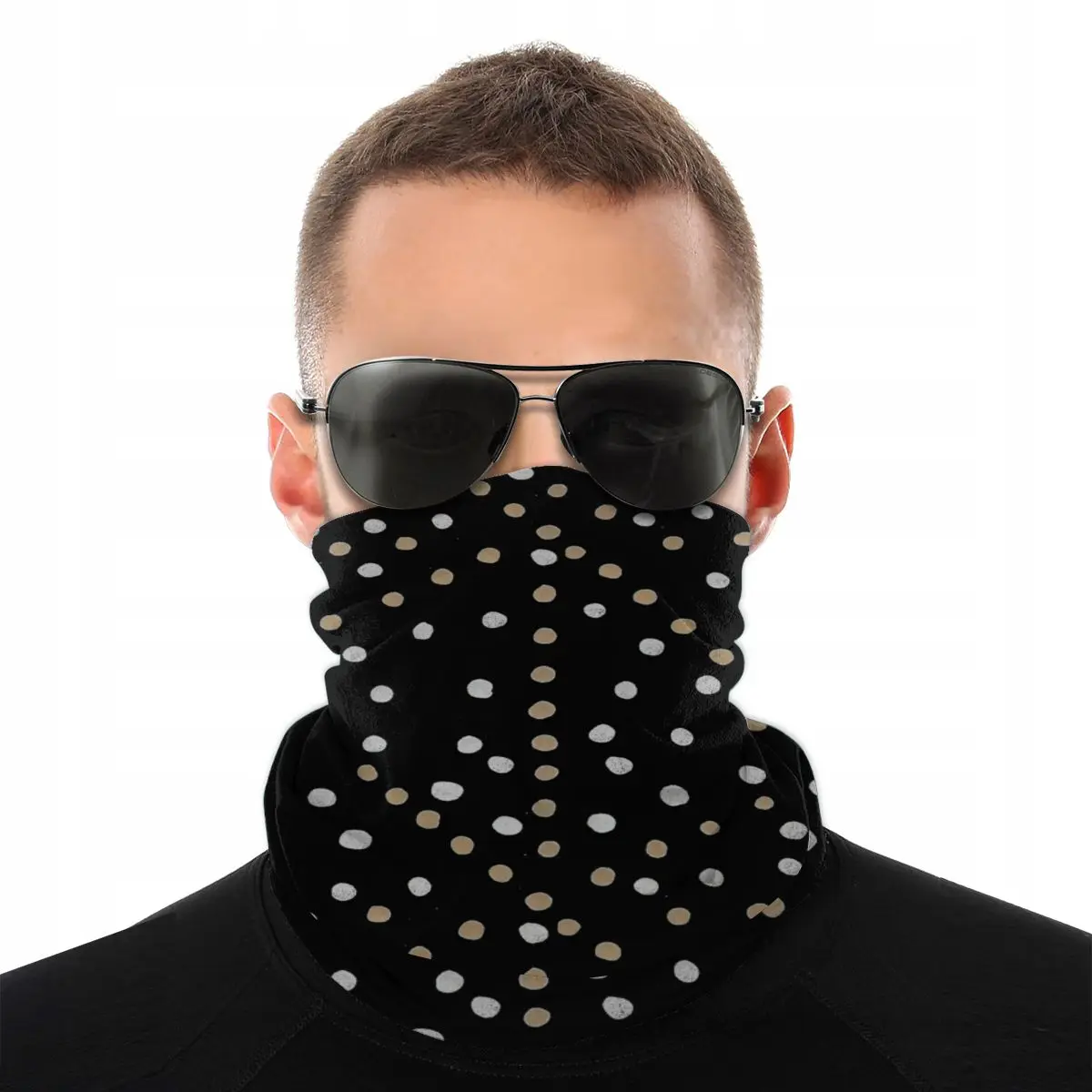Silver And Gold Polka Dots Magic Scarf Half Face Mask Unisex Tube Balaclava Bandanas Dustproof Headband Cycling Hiking |
