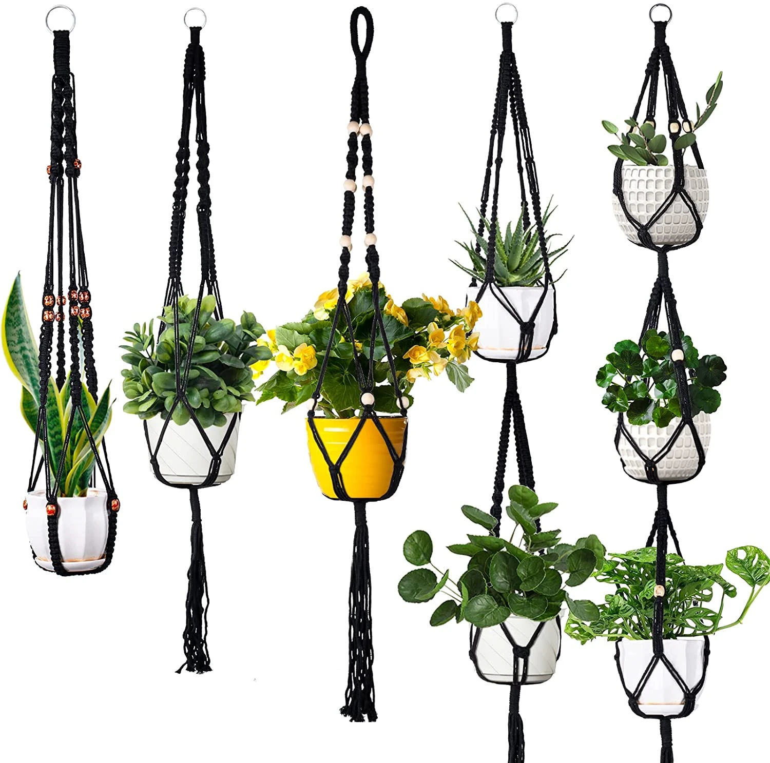 Macrame handmade plant hanger baskets flower pots holder balcony hanging decoration knotted lifting rope home garden supplies cement flower pots
