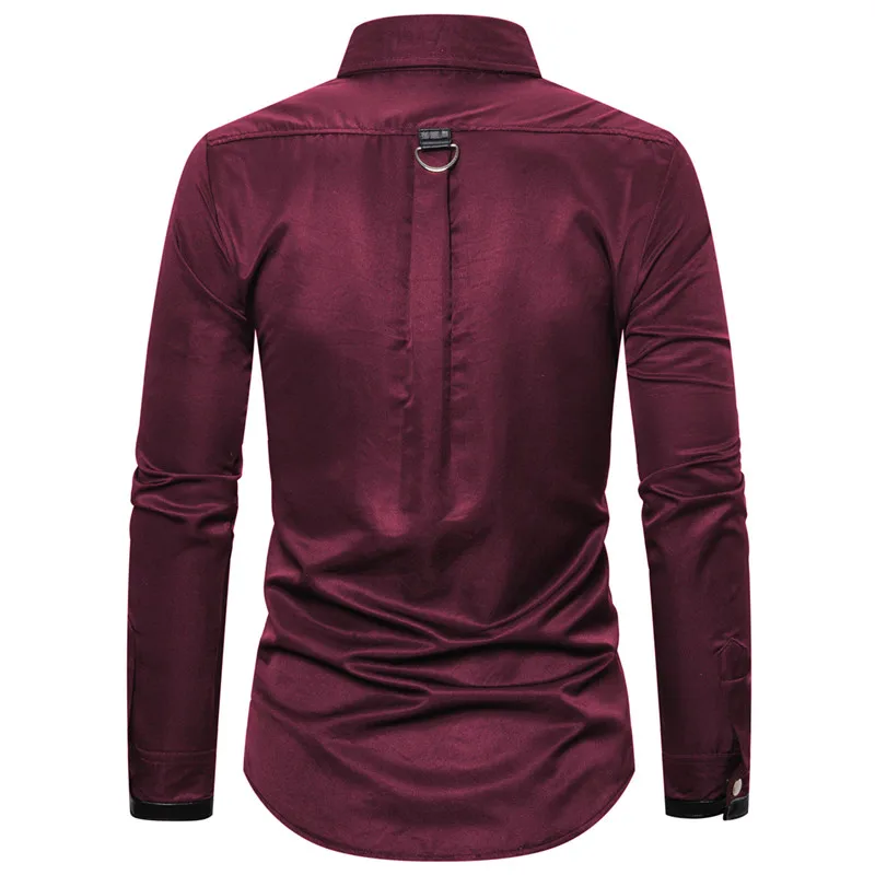 Men Goth Style Rivet Solid Color Cargo Shirt Slim Fit Party Stage Men Clothing men casual shirt