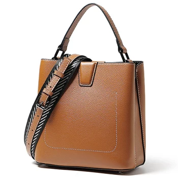 

Bag 2020 new leather fashion bucket bag simple and versatile head layer cowhide Single Shoulder Messenger Bag portable women's b