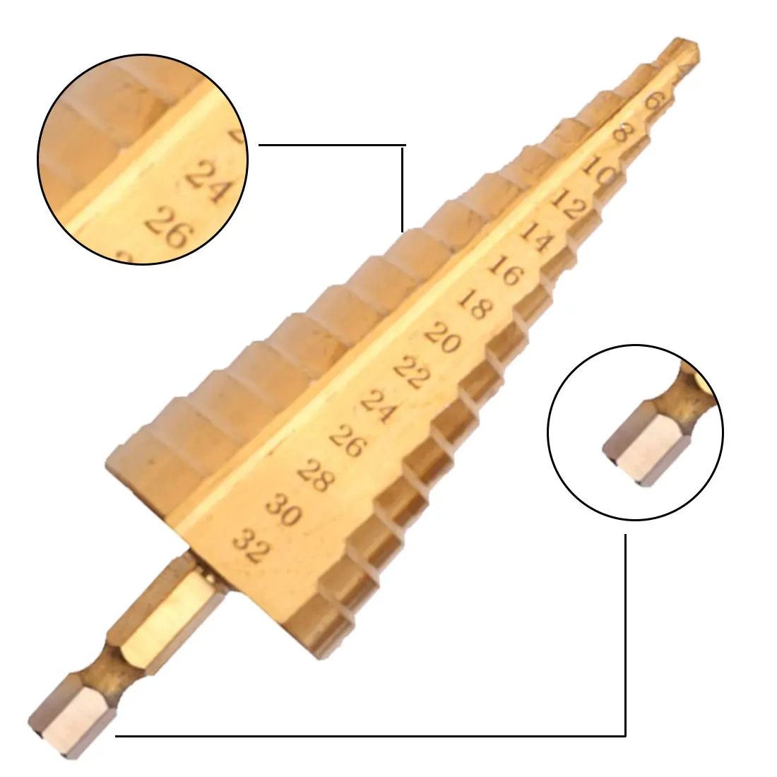 

HSS Titanium Coated Step Drill Bit Drilling Power Tools for Metal High Speed Steel Wood 3pcs 4-12/20/32mm