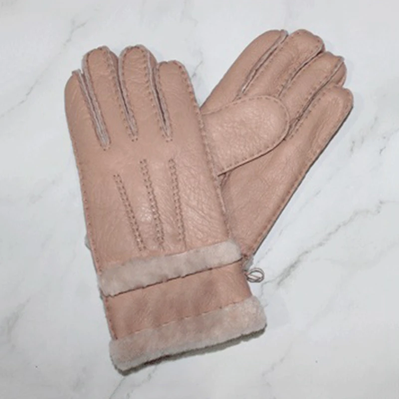 Wool One Sheepskin Gloves Autumn and Winter Riding Ladies Wear Flowers Points To Keep Warm Gloves Leather Gloves