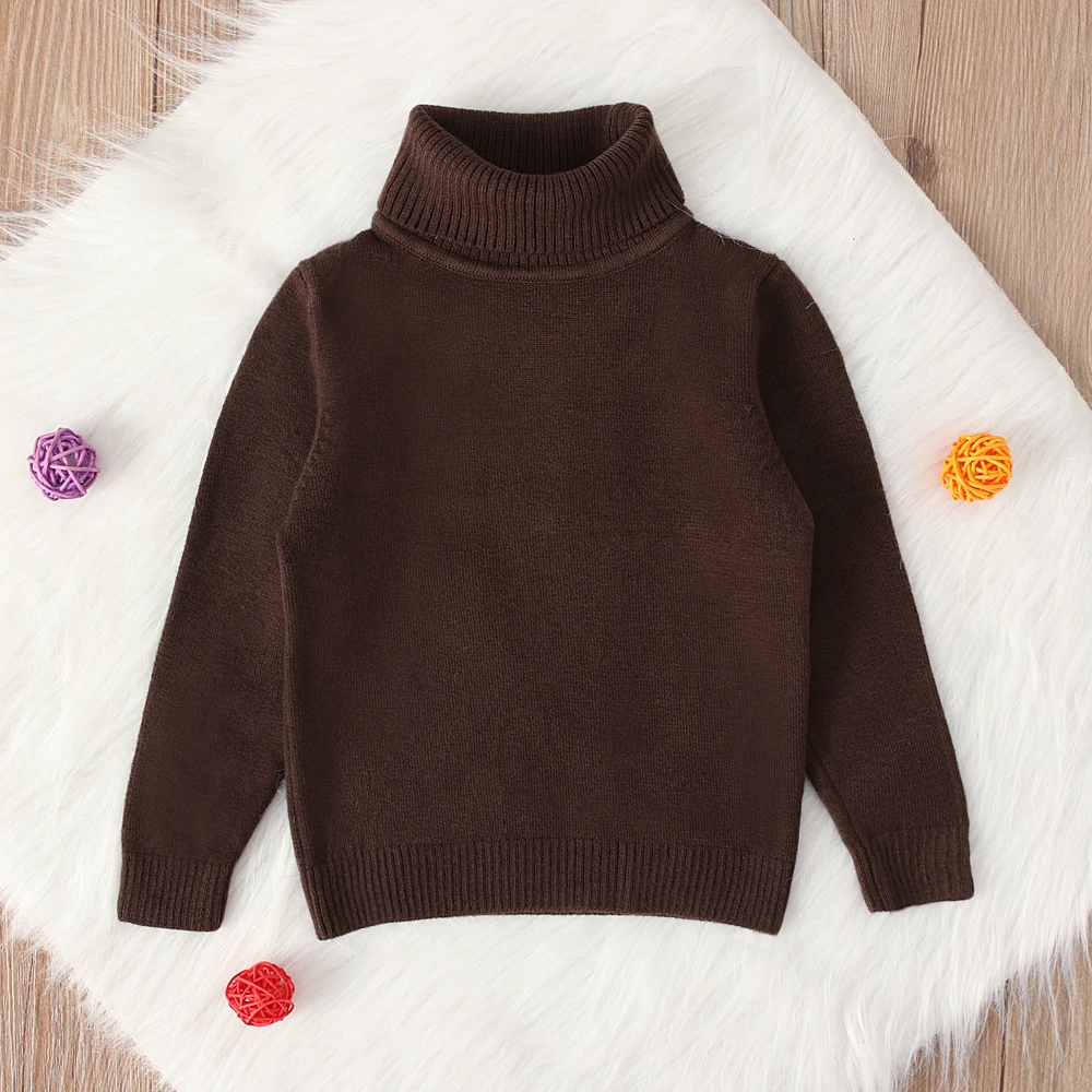 Pudcoco/осенняя одежда для маленьких мальчиков и девочек Однотонные теплые свитера с высоким воротником пуловер верхняя одежда с длинными рукавами