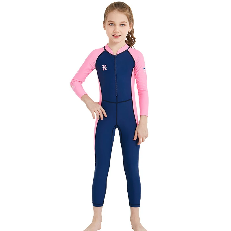 Digirlsor Kids Wetsuit for Boys Girls One Piece Full Body Long Sleeve Swimsuit UV Sun Protection Swimwear Surf Suit Pink