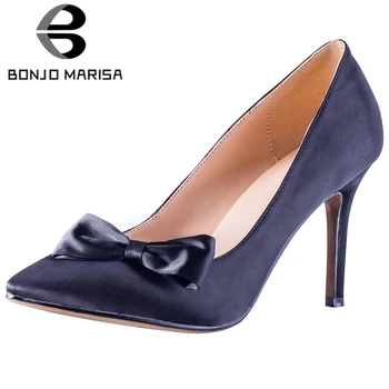 

BONJOMARISA Plus Size 34-45 New Ladies Thin High Heels Pumps Fashion Bowtie Pointed Toe Pumps Women Party Ol Sexy Shoes Woman