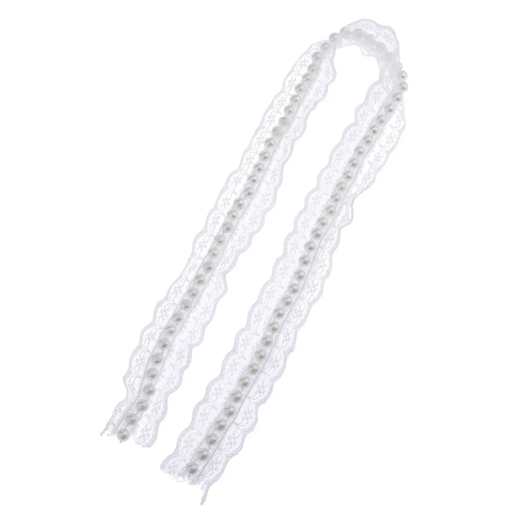 White Pearl Embroidered Lace Trim Ribbon for Dress Skirt Sewing Crafts Decor