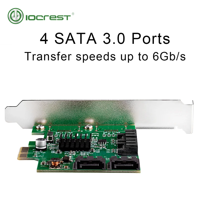 IOCREST PCI-e 4 порта 6G SATA III 3,0 контроллер карты Marvell 88SE9215 не raid pcie 2,0x1 плата расширения низкопрофильный кронштейн