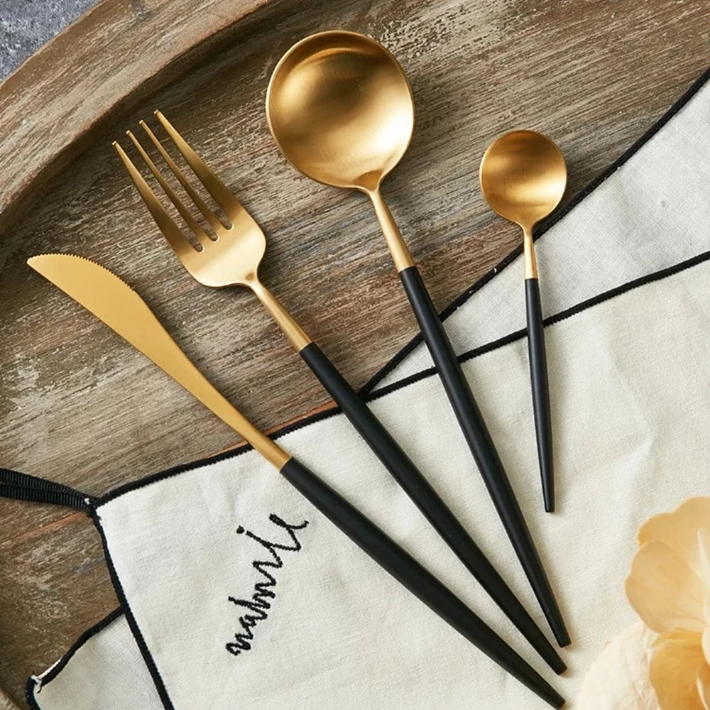 

Gold Cutlery Set Stainless Steel Dinner Set Cutlery Knife Forks Spoons Kitchen Dinnerware Home Party Tableware Set
