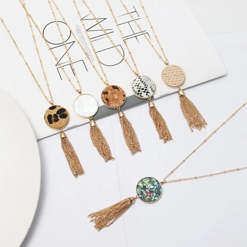 2019-Oct-New-Arrival-Six-Color-Long-Chain-Tassel-Round-Abalone-Inaly-Alloy-Pendant-Necklace-Pu