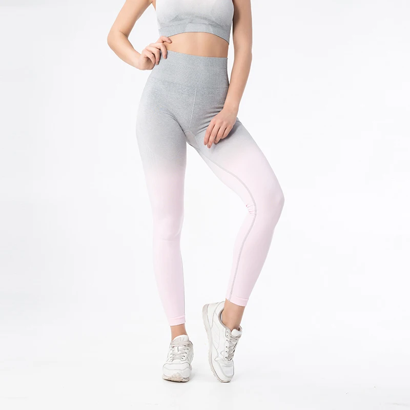 Спортивный костюм женскийНабор из двух частейспортивные костюмы женскиебесшовныйкостюм для фитнесаКомплект одежды для йогиТренажерный зал - Цвет: Pants gray powder