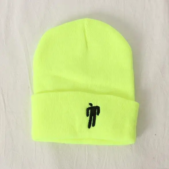 Fluorescent yellow women's hat autumn and winter new Billie Eilish knit hat headdress hip hop hat wool hat Europe and America men and women - Цвет: Fluorescent yellow