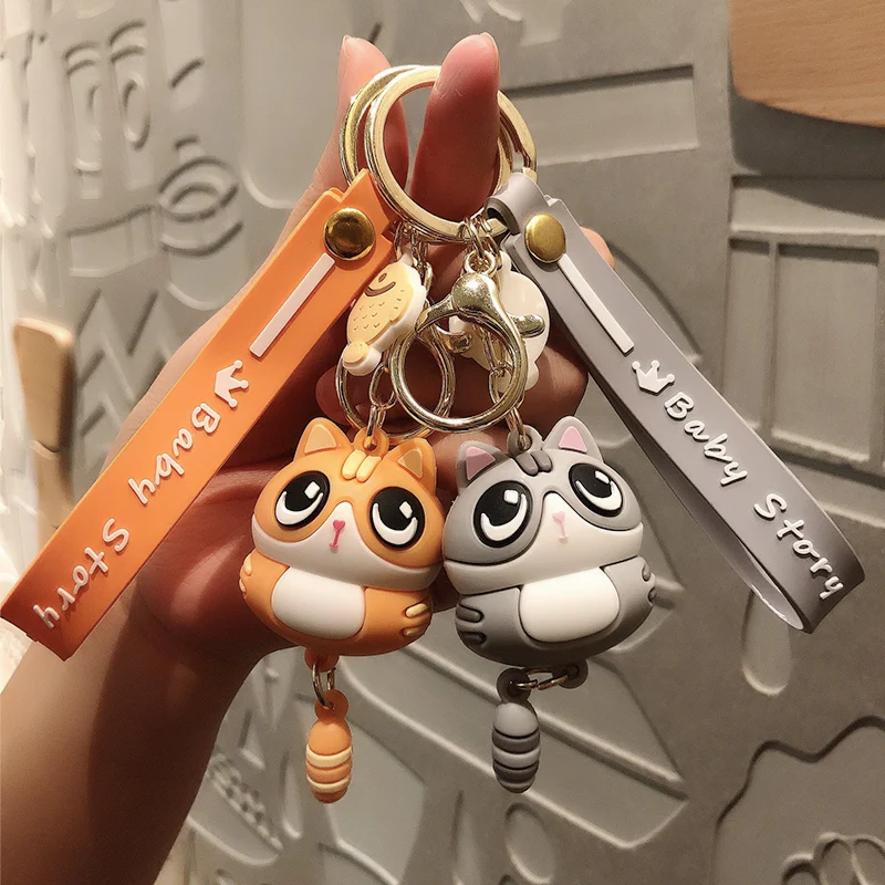 Ins Cute Cat Kawaii Keychain Female Creative Car Key Pendant Couple Lovers Backpack Phone Lanyard Girl Gift Toy Doll Accessories