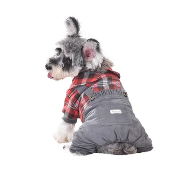 

Plaid Shirt Dog Apparel Autumn Winter Thick Snow Pet Overalls Four Legs Jumpsuit S XXL Roupa Para Cao Shih Tzu Drop Shipping